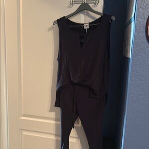 CAbi Navy Elegant Jumpsuit with Draped Bodice